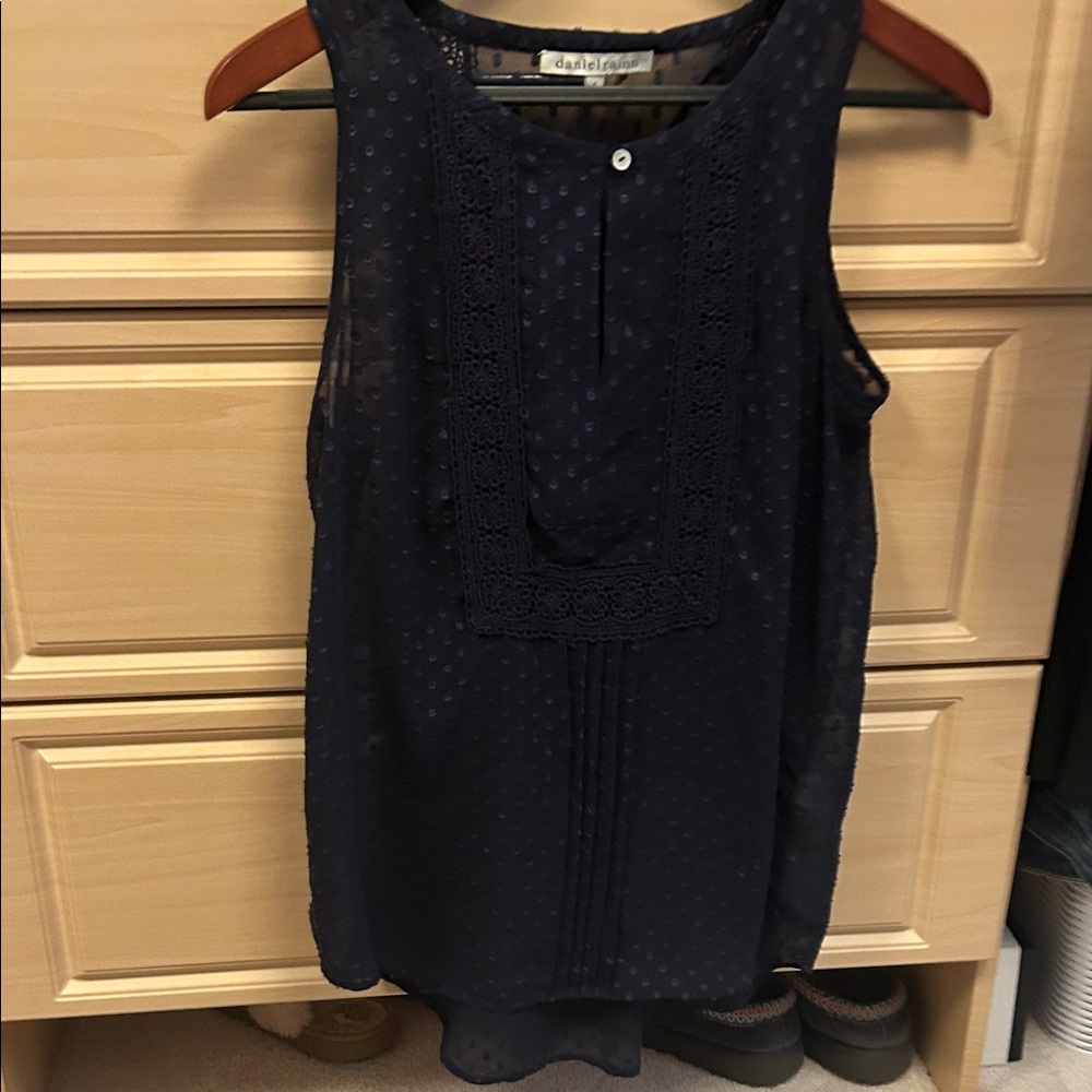 Daniel Rainn Navy Sleeveless Crochet-Trim Camisole